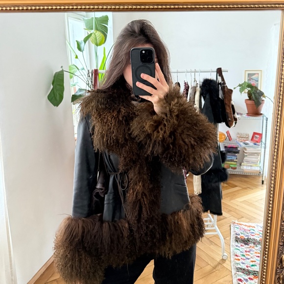 Vintage Shearling Lamb fur Afghan Mongolian Trim Coat Jacket M Charlotte Simone - Picture 9 of 11